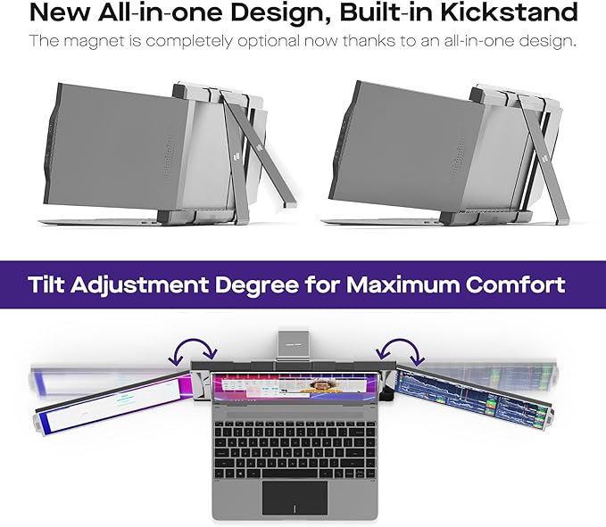 New Mobile Pixels Trio Portable Monitor, 13.3" Triple Monitors for 13''-14.5'' Laptops (Built-in Kickstand), USB A/Type-C FHD IPS Laptop Screen Monitor(Optional Magnets), Windows/Android/macOS/Switch