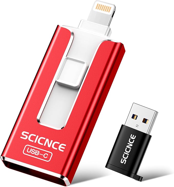 SCICNCE 512GB Flash Drive Intended for iPhone, USB Memory Stick Storage Backup for Photos Videos, Plug and Play No APP Required, Compatible with iPhone iPad Android and Computers (Red)