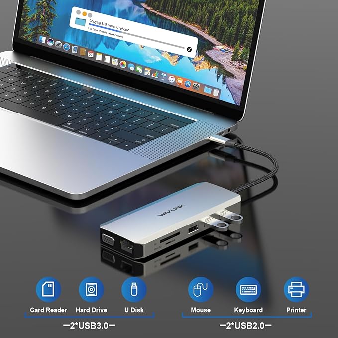 WAVLINK 12 in 1 USB C Docking Station Dual Monitor Triple Display with 2 HDMI, VGA, USB Type C Hub with 100W PD, Ethernet, 5 USB, SD/TF Card Reader, Audio, Work for Windows Laptop