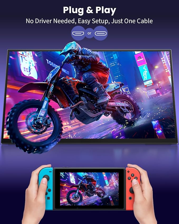 18.5 Inch Portable Computer Monitors,Portable Monitor for Laptop,PC,MacBook,Phone, PS4, Speakers,1080P FHD Display with USB-C & HDMI,Travel Work Home Gaming Monitor with 180° Adjustable Stand