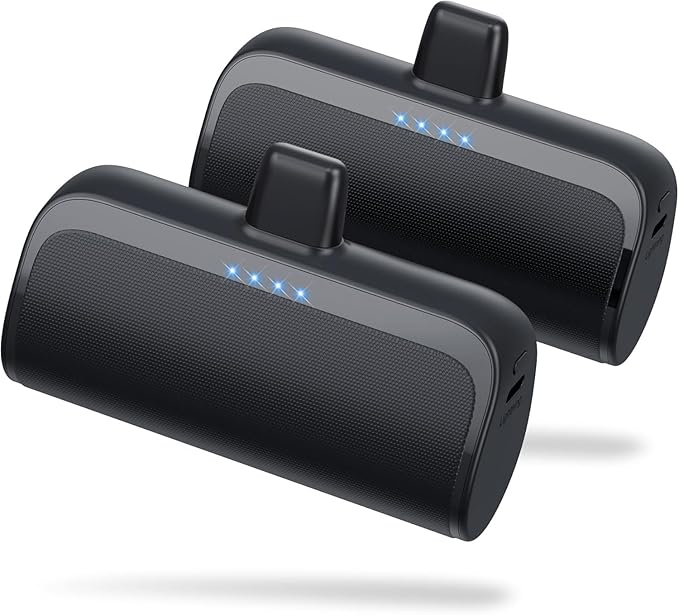 [2 Pack]Mini Portable Charger for iPhone,5200mAh Ultra-Compact Fast Charging Power Bank Cordless Cute Small Battery Pack Compatible with iPhone 14/14 Pro Max/13/13 Pro/12/11/XR/8/7/6(Black+Black)