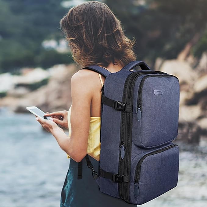 Vancropak Carry on Backpack, 47L Expandable Extra Large Travel Backpack with 3 Packing Cubes, Flight Approved Water Resistant Luggage Suitcase Weekend Duffle Bag Overnight Daypack for Men Women, Blue