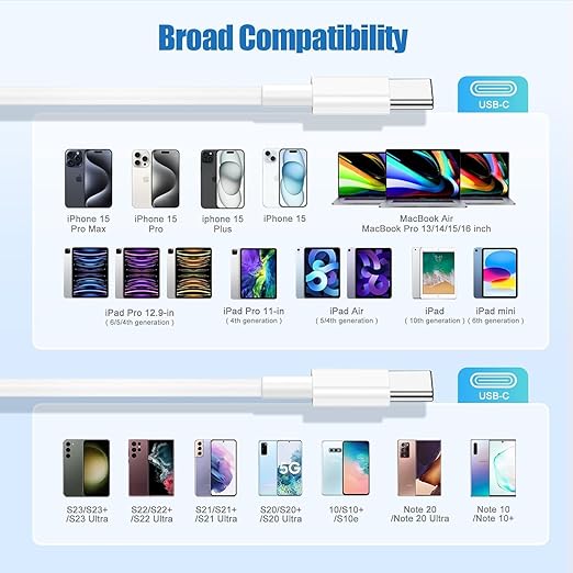 3-Pack [3.3FT+6.6FT+6.6FT] 60W USB C to USB C Cable, Type C Fast Charging Cable for iPhone Air 17 16e 16 15 Pro Plus Pro Max，for Galaxy S25/S24, for iPad Pro/Air/mini, for MacBook Pro/Air and More