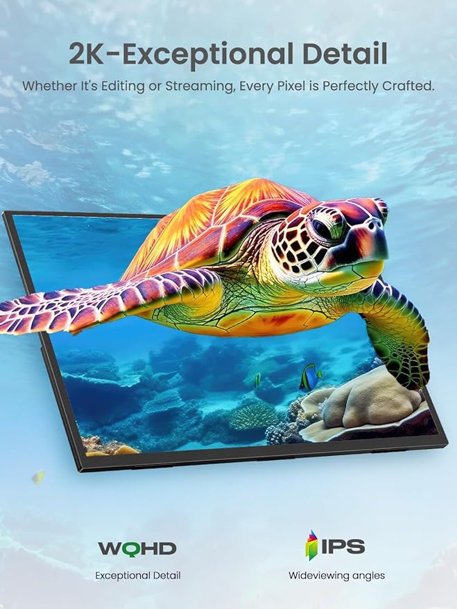 Portable Monitor 24.5” 165HZ, 2K Portable Gaming Monitor with FreeSync, HDR, 180°Adjustable Kickstand & VESA, 350Nits QHD IPS Large Travel Gaming Second Screen for Laptop, Game Console