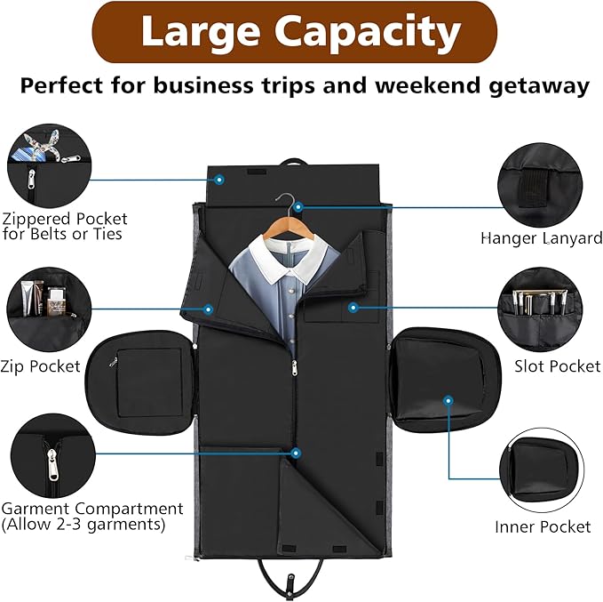 4pcs Convertible Garment Duffel Bag for Travel - 50L 2-in-1 Carry On Weekender Overnight Bag with Toiletry Bag, Fits Suits & Dresses, Trolley Sleeve, Hanging Suit Compartment, Waterproof Shoe Pocket