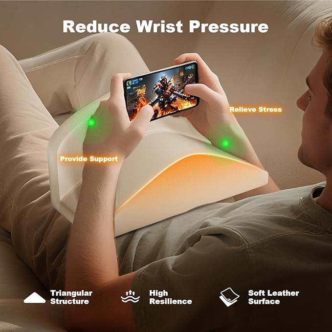 Pillow Phone Holder, Reduce Wrist Pressure, Pillow Stand Compatible with 12.2” Kindle, Phone, iPad, can Hold 2 Phones, Multi-Angle Tablet Pillow Stand with Removable case, Washable