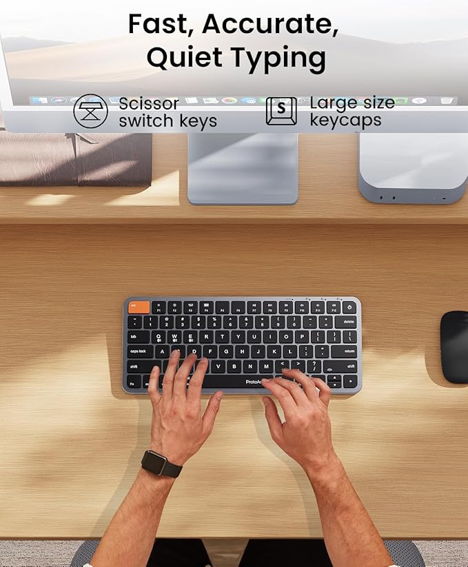ProtoArc Backlit Compact Wireless Keyboard for Mac, K90-A Bluetooth Keyboard, Multi-Device, Low Profile, Fluid Quiet Typing, Rechargeable, Compatible with MacBook Pro/Air, iPad - Space Gray