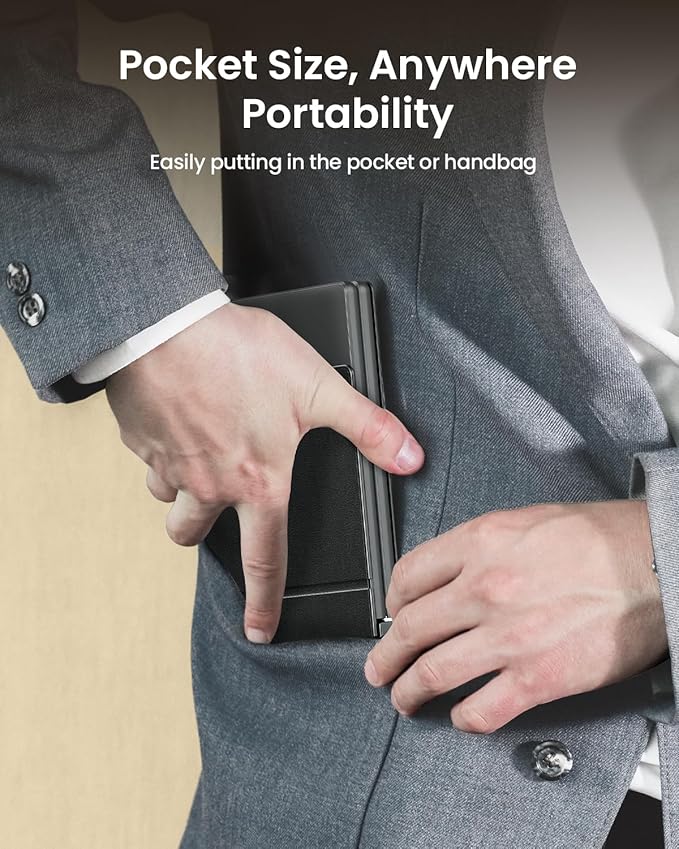 ProtoArc Foldable Compact Keyboard, XK04 Portable Bluetooth Keyboard with PU Leather Cover, Pocket-Sized Wireless Travel Keyboards for iPad, iPhone, Smartphone, Tablet and Laptop - Black