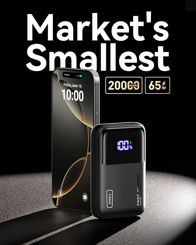 INIU Power Bank, 20000mAh 65W Ultra Compact USB C Laptop & Phone Portable Charger, Fast Charging Flight Cruise Ship Travel Essential Battery Pack for College Students Travelers Teen Boys Girls, Red