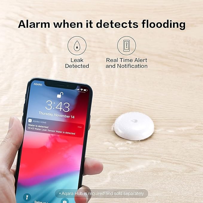 Aqara Water Leak Sensor 3 Pack, Zigbee Wireless Water Leak Detector for Alarm System and Smart Home Automation, Requires AQARA HUB, App Notifications, for Kitchen, Bathroom, Basement, Works with IFTTT