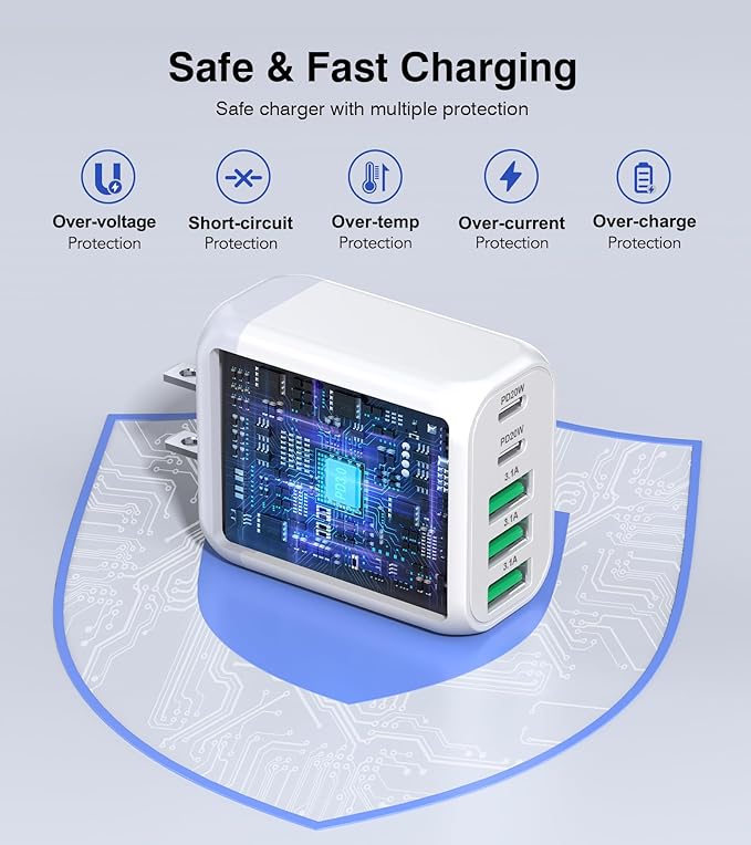 USB C Wall Charger Block, 2Pack 50W 5-Port C Charger Fast Charging Block PD Power Adapter +QC 3.0 Multiport Type C Box Brick Cube USB A Wall Plug for iPhone 15/16/17 Pro Max Plus, iPad,Samsung Galaxy