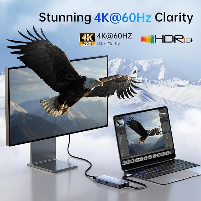 USB C Hub Multiport Adapter for MacBook Pro/Air, 8 in 1 USB-C Dock Mac Dongle HDMI Adapter(4K@60Hz HDMI,SD/TF Card Reader,100W PD, USB-C Data & 2*USB-A 3.0) Compatible for iPad Pro,iMac,Dell,HP,Lenovo