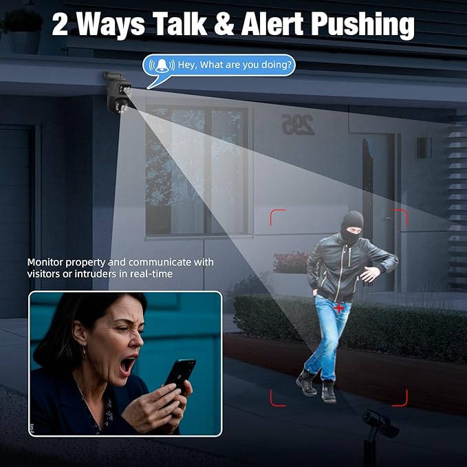 Fuers 6MP PoE Security Camera with Dual-Lens, Surveillance Outdoor Indoor for Home, Person Detection, Work with PoE Security Camera System, Color Night Vision,Two Way Talk,Support 128G SD Card