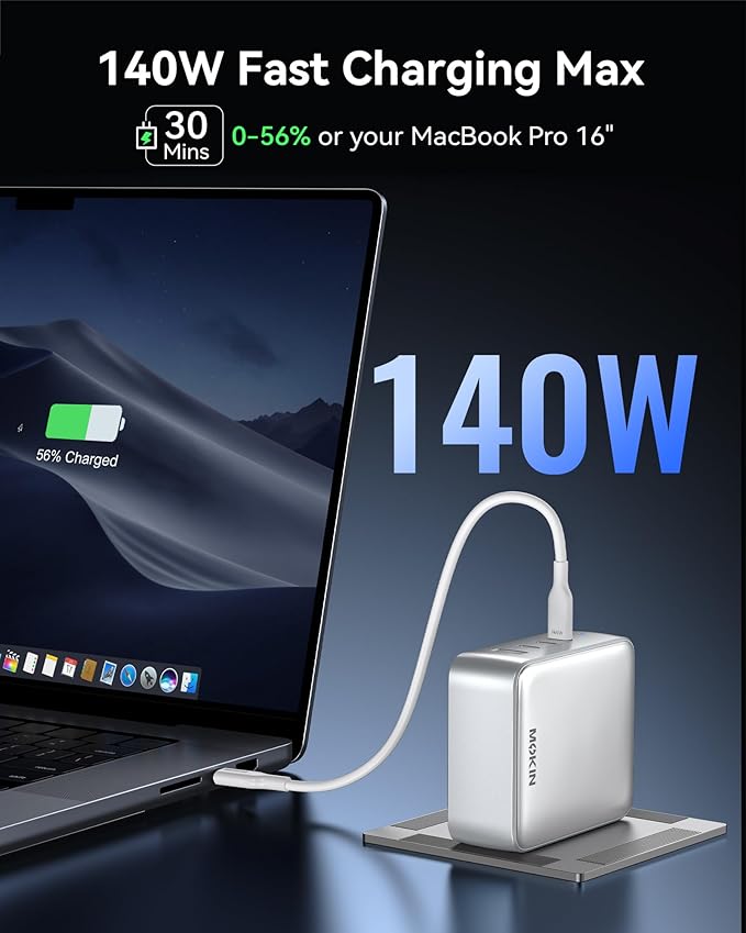 140W GaN USB C Wall Charger, 4-Port PD3.1 Laptop Charger Block Foldable Compact PPS Fast Power Adapter for MacBook Pro/Air, Dell XPS, iPad Pro, iPhone 17/16 Pro, Galaxy S25/S24, Steam Deck, and More