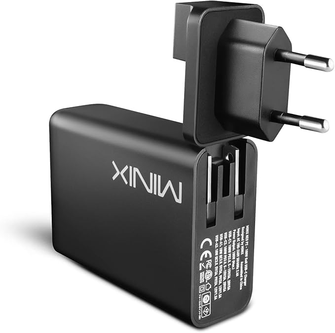 MINIX 100W Turbo 4-Port GaN Wall Charger 2 x USB-A Quick Charge 3.0, 2 x USB-C Power Delivery Adapter Compatible with MacBook Pro Air, iPad Pro, iPhone 11 Pro,Max XR XS X SE2 and More (NEO P2)