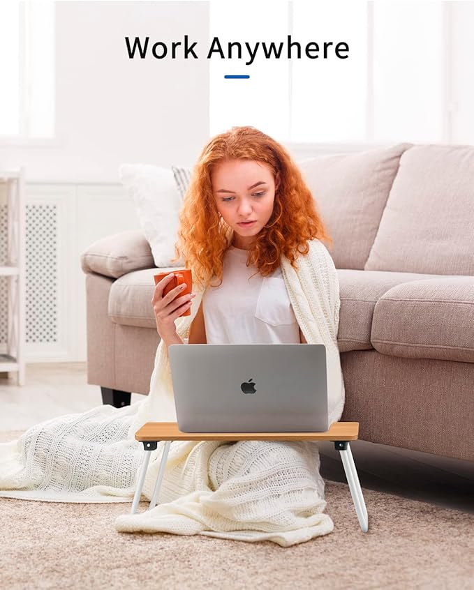 Ruxury Folding Lap Desk Laptop Stand Bed Desk Table Tray, Breakfast Serving Tray, Portable & Lightweight Mini Table for Sofa Couch Floor - Wood
