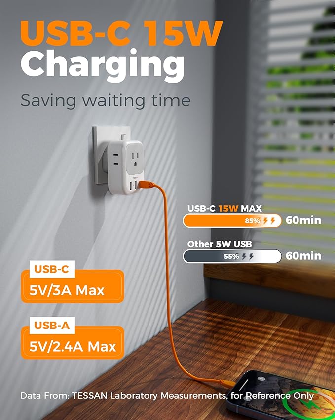 US to UK Plug Adapter 3 Pack, TESSAN Type G Adapter for Travel with 4 Outlets 3 USB Charger(1 USB C), Ireland Power Adaptor for USA to England London Scotland Dubai Singapore Hong Kong Qatar