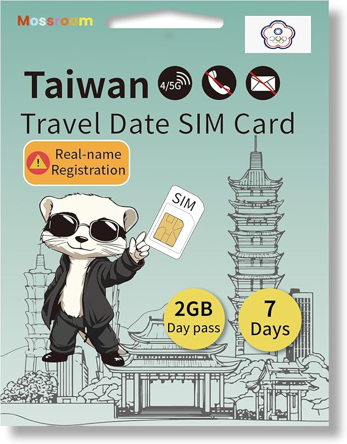 Taiwan 4G/5G LTE Prepaid SIM Card - 2GB High-Speed Data, 7 Days Unlimited Roaming for Travel (Instant Activation)