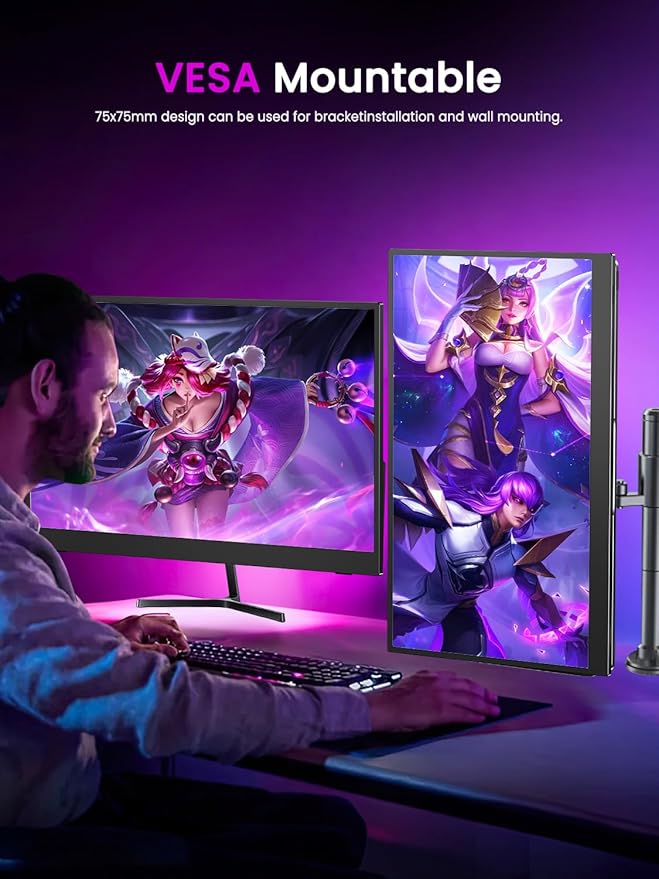 UPERFECT 17.3'' 4K Portable Monitor QLED, 500 Nits 100% DCI-P3 UHD FreeSync HDR 2 Speakers Eye Care Travel Monitor, 2 Fully Functional Type-C Port & HDMI for Laptop PC Phone, VESA & Kickstand