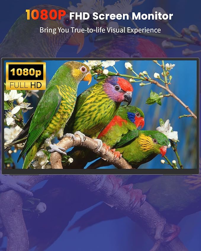 18.5 Inch Portable Computer Monitors,Portable Monitor for Laptop,PC,MacBook,Phone, PS4, Speakers,1080P FHD Display with USB-C & HDMI,Travel Work Home Gaming Monitor with 180° Adjustable Stand