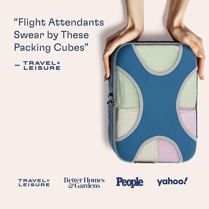 Shacke Premium 5 Packing Cubes Set - Lightweight Mesh Travel Luggage Organizers with Laundry Bag, 5-Piece Suitcase Storage System (Navy)