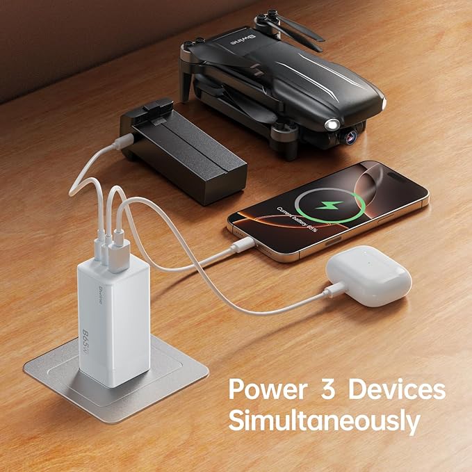 Bwine 65W USB C Charger,3-Port Fast Charging Blocks, Universal Travel Adapter Kit,Compatible with iPhone17/Pro,Galaxy S24,Note 20/10+,iPad and More(4ft USB-C Cable,UK/EU Conversion Plug Includes)