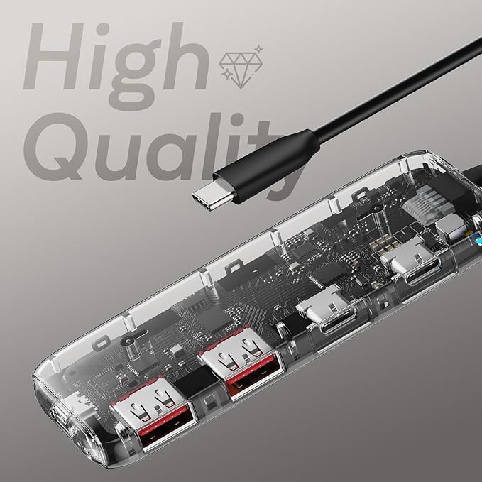 Qeefun USB C Hub 10Gbps, USB 3.2 Hub with 2 USB-C and 2 USB-A Ports, USB 3.2 Gen 2 Splitter with 100W Power Charging Port, USB Port Extender for iPhone, MacBook Air/Pro, Laptops, iPad Pro and More