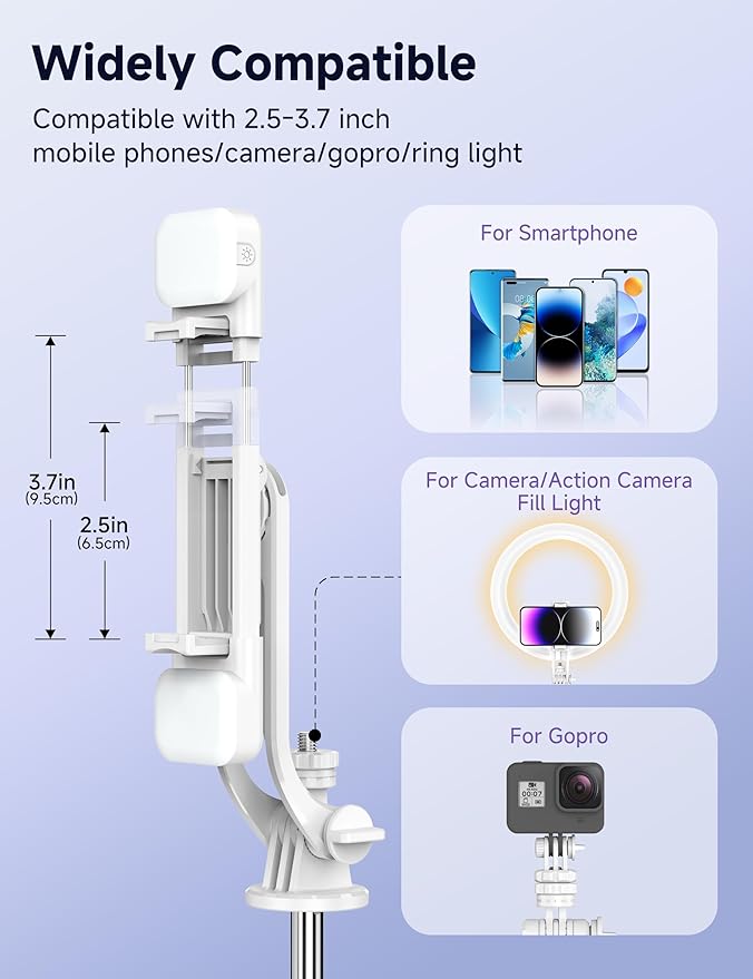 Selfie Stick Tripod with 2 Light, 3 Light Modes & 6 Brightness Levels Extendable Phone Tripod with Detachable Remote & Phone Holder, Portable Camera Tripod Compatible with iphone16 15 14 13/Android
