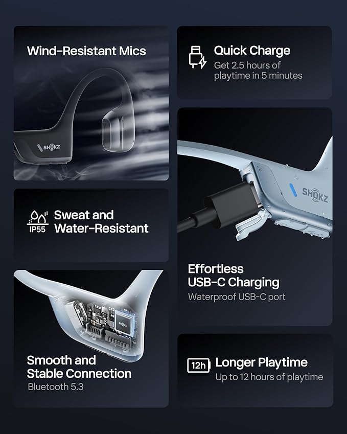 SHOKZ New OpenRun Pro 2-Bone Conduction Headphones,Open-Ear Bluetooth Wireless Sport Earphones for Running,Workouts-Sweat Resistant,Secure Comfortable Fit-Deep Bass,Smart Mic,Reflective Strip