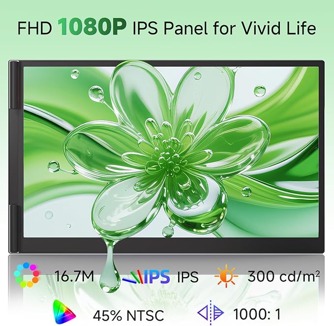 Laptop Screen Extender - 14” Ultra Thin and Light Travel Monitor for Laptop FHD 1080P Portable Second Monitor IPS Screen Display Plug & Play for Mac Windows Android iOS