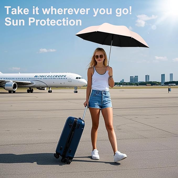 BAODINI Travel Essentials Mini Umbrella for Purse With Case Small Compact UV Sun Protection Lightweight Tiny Pocket Manual Open Close Umbrella for Women Kids and Men Fit Purse Backpack