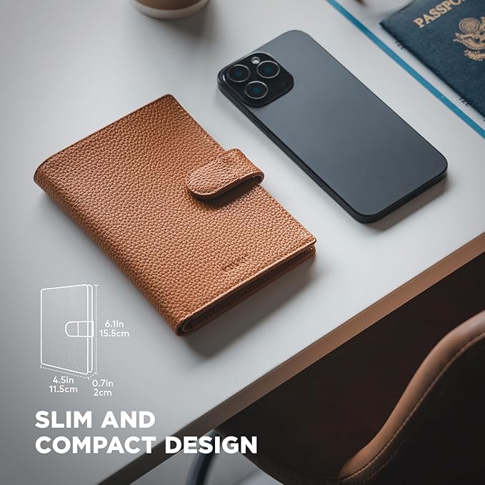 VULKIT Leather Passport Travel Wallet for 2 Passports Slim Double Passport Holder RFID Blocking with ID Window for Women or Men