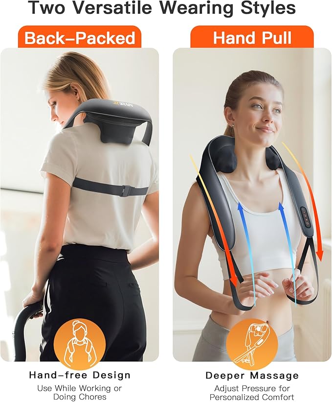 Neck and Shoulder Massager with Heat – Cordless Shiatsu Neck Massager for Pain Relief Deep Tissue - Adjustable Speed & Modes Kneading Massage for Back - Gift for Men Women