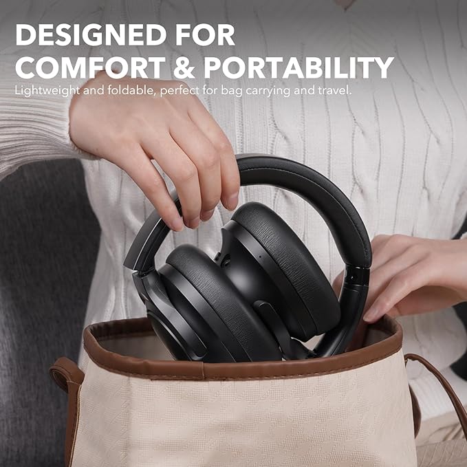 1Mii Y8 Active Noise Cancelling Headphones, Wireless Headphones Over Ear Bluetooth 5.3, LDAC Hi-Res Audio,75H Playtime with Transparent Mode for Work/Travel/Home/Office-Black