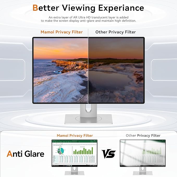 Mamol 27 Inch Computer Privacy Screen for 16:9 Aspect Ratio Widescreen Monitor - Removable Anti Glare Blue Light Filter, Computer Privacy Shield