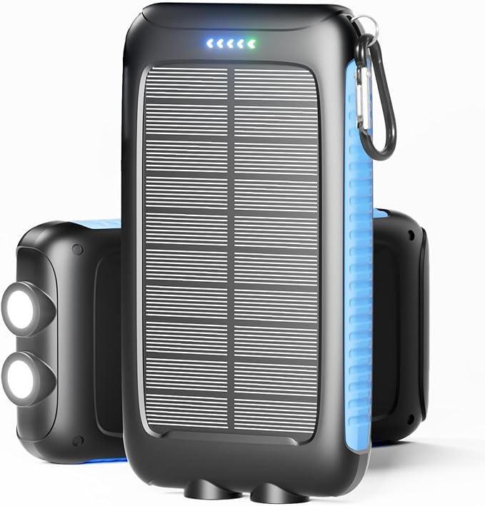 Solar Charger Power Bank 49800mAh - Portable Fast Charging Power Bank with Type-C & Dual USB Ports, Compatible with iPhone, Samsung & More, Waterproof Solar Panel for Camping, Hiking, and Outdoor Use