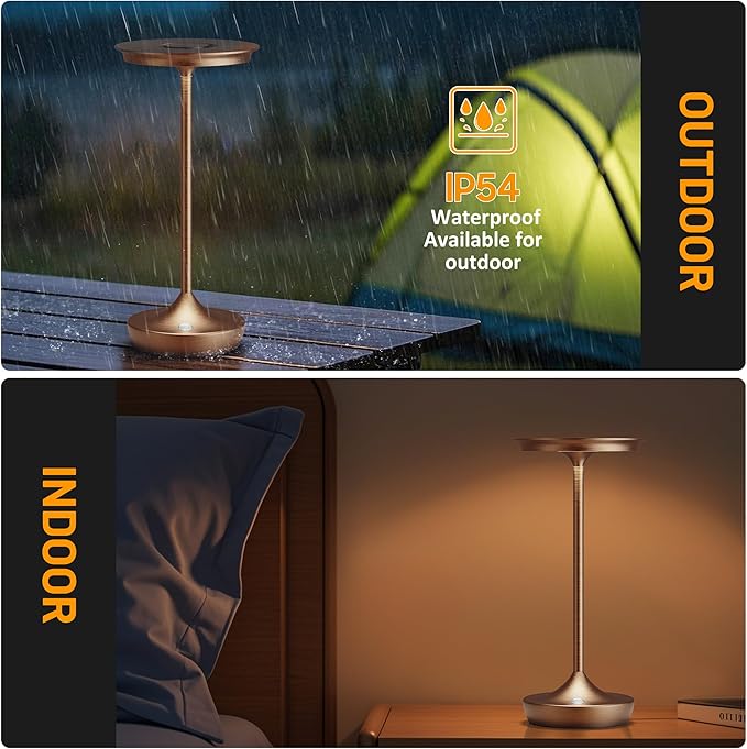 LED Cordless Table Lamp Rechargeable - Outdoor 6000mAh Battery Operated Portable Table Lights 3 Color Stepless Dimming Table Lamps with Memory Function for Patio Restaurant Dining Moka