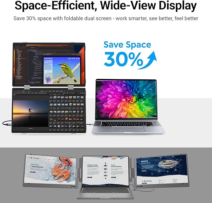 ELECROW Laptop Screen Extender 15.6" 1080P Dual Portable Monitor, USB C HD 360° Rotation Foldable Travel Extended Computer Display with Stand for Laptop PC Windows Mac, VESA Mountable (Plug & Play)