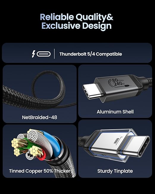Silkland 80Gbps USB 4 for Thunderbolt 5 Cable 1.6FT, up to 120Gbps Bandwidth for Dual 8K, 240W PD 3.1 Charging, Braided USB C Data Cable Compatible for Thunderbolt 4/5, SSD, MacBook Pro,iPhone 17,Dock