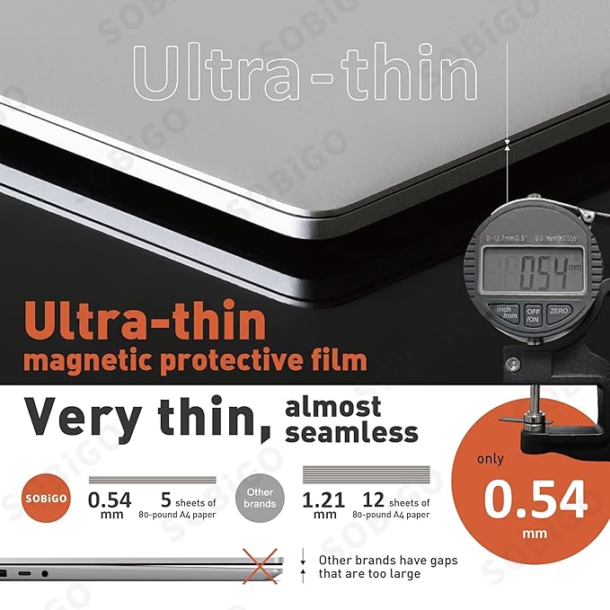 SOBiGO! Magnetic Anti-Blue Light Privacy Screen Protector for Laptop – Anti-Glare, Anti-Scratch, Privacy Filter – Nano Washable Adhesive Strip Design, Easy Installation for 14 Inch Laptop Privacy Screen-Filter for 16:9 Widescreen Display.