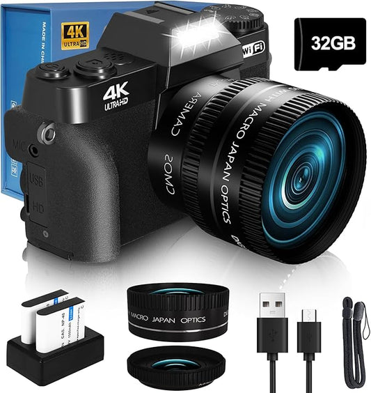 2024 Upgrade VJIANGER Digital Camera for Photography Vlogging Camera for YouTube with WiFi, 180° Flip Screen, 16X Digital Zoom, 52mm Lens, 2 Batteries, 32GB Micro SD Card(Black)