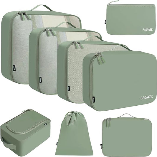 BAGAIL 8 Set Packing Cubes Luggage Packing Organizers for Travel Accessories-Matcha Green