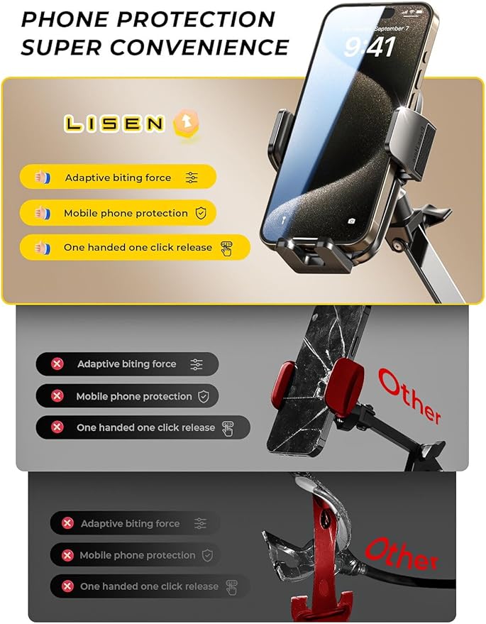 LISEN Gooseneck Phone Holder for Desk Bed [3rd Upgrade] Cell Phone Stand for Desk,Tech Lovers Mount for Recording Fit iPhone 17 16 Filming Camera Laying Down,Bed Accessories Flexible Arm Clamp Clip
