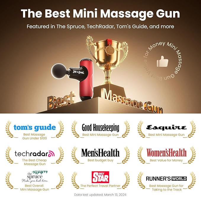 BOB AND BRAD Q2 Mini Massage Gun for Women - Portable Muscle Pain Relief, Powerful Deep Tissue Percussion Massager, Ultra Quiet Handheld Massager, Designed for Travel - Red