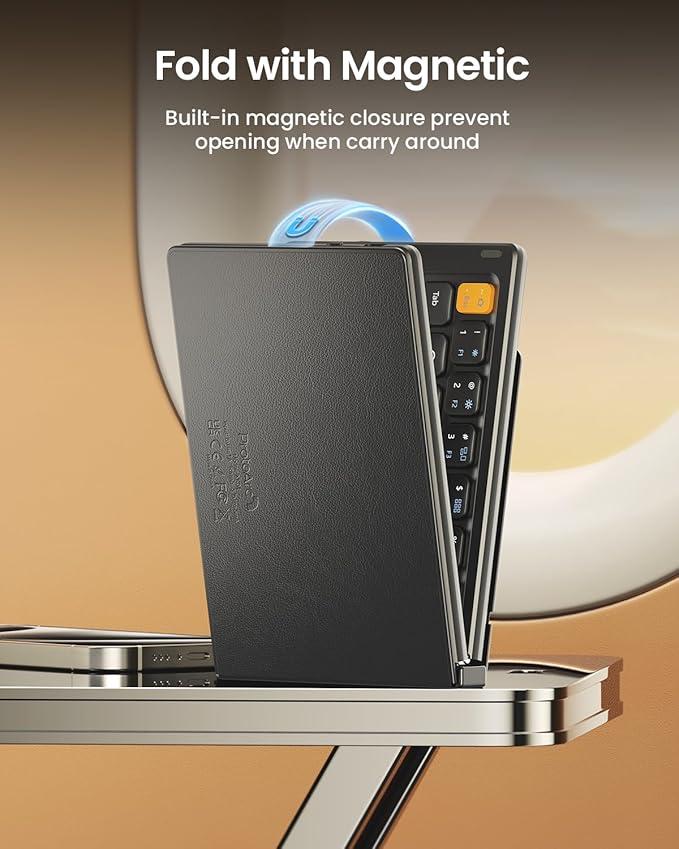 ProtoArc Foldable Compact Keyboard, XK04 Portable Bluetooth Keyboard with PU Leather Cover, Pocket-Sized Wireless Travel Keyboards for iPad, iPhone, Smartphone, Tablet and Laptop - Black