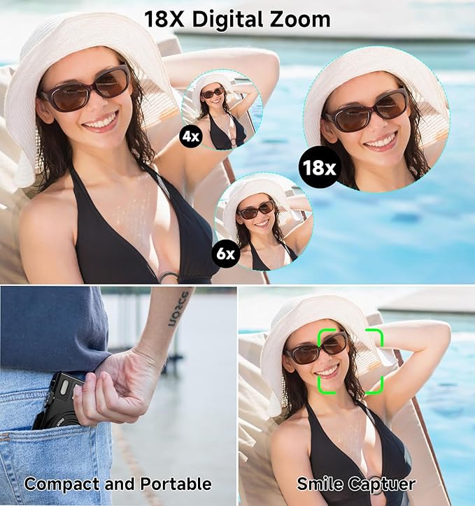 Digital Camera, 5K 80MP Travel Camera for Photography Compact Camera for YouTube with 3" 180° Flip Screen with 18X Zoom Autofocus Vlogging Camera with 64GB SD Card for Teens Beginner (Black)