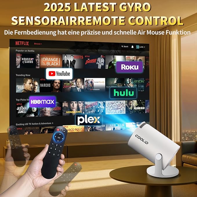 [Built-in Apps & 2025 Upgraded] Mini Projector with WiFi 6 and Bluetooth 5.4 Support 4K 1080P Auto Keystone 270° Rotatable Projector Portable Compatibile with HDMI/TV Stick/Memory Stick - White