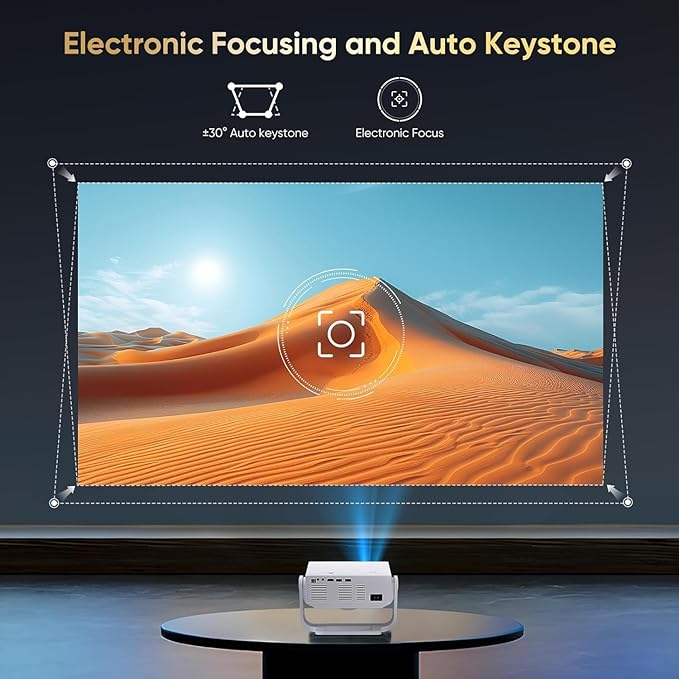 Projector with WiFi and Bluetooth, 1000+ Apps Installed, Electronic Focus & Auto Keystone, Zoom, Native 1080P 650 ANSI 20000Lumen 4K Support Portable Mini Video Projector Outdoor Indoor