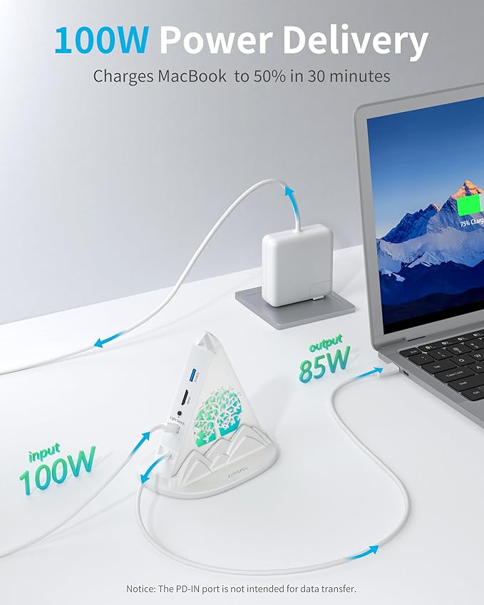 USB C Hub, White 8 in 1 USB C Hub Multiport Adapter with 4K HDMI, 100W Power Charging, 5Gbps Type C 3.0, 3xUSB A 3.0, SD/TF Reader& RGB Lighting, White Dcoking Station for MacBook Air, Laptops(Tree)