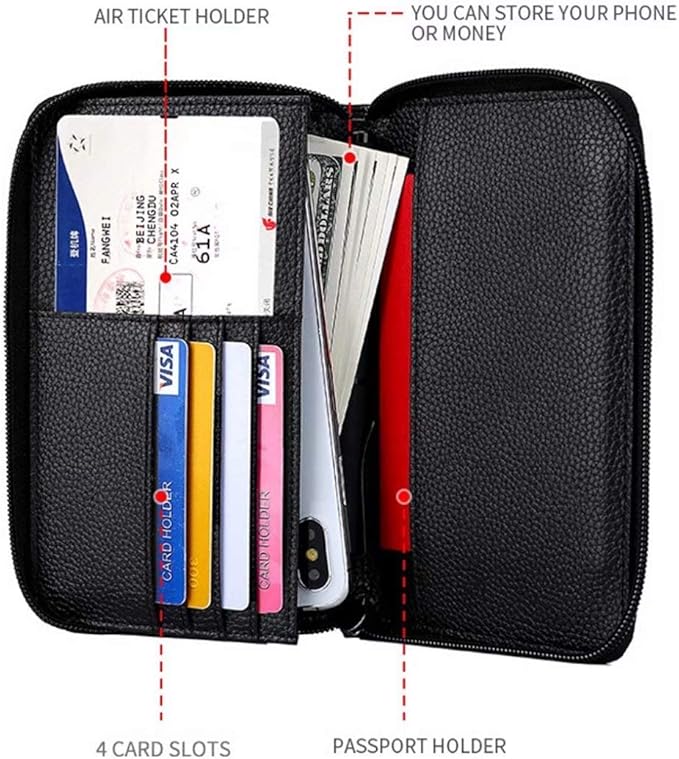 Genuine Leather Travel Passport Wallet RFID Blocking Zip-Around Passport Holder